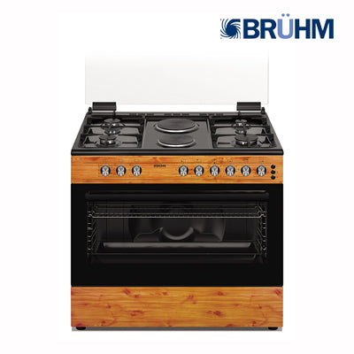 Bruhm 90x60 4 Gas Burner + 2 Electric Hotplate Standing Cooker (Wood Finish)  BGC-9642SN