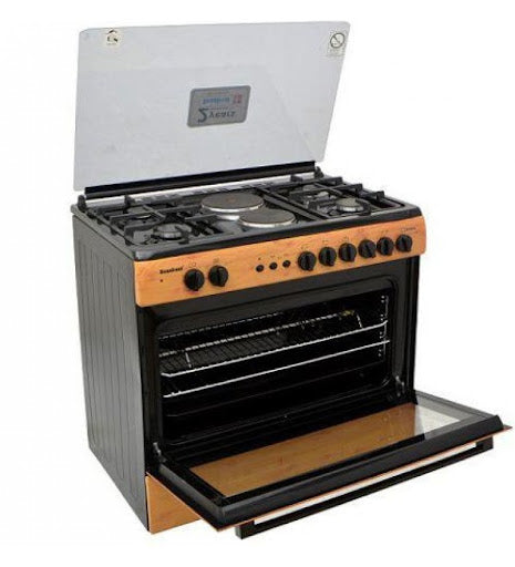 Scanfrost 90x60 4 Gas Burner + 2 Electric Hotplate Standing Cooker (Wood Finish)  SFC9426NEF